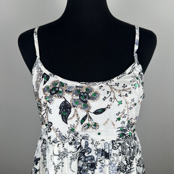 Chaudry Babydoll Mini Dress Size Medium Sequin Pleated Bubble Hem Cottage Boho - Picture 2 of 14